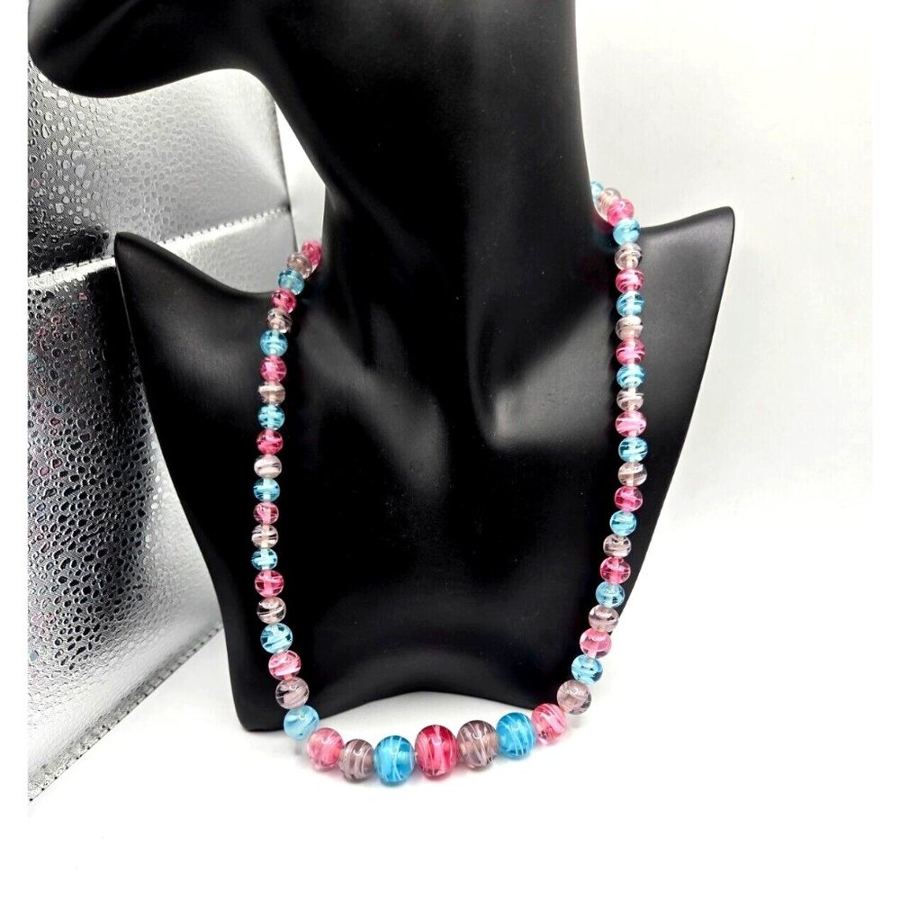 Rare vintage graduated glass necklace blue and pink and mauve looks like marbles